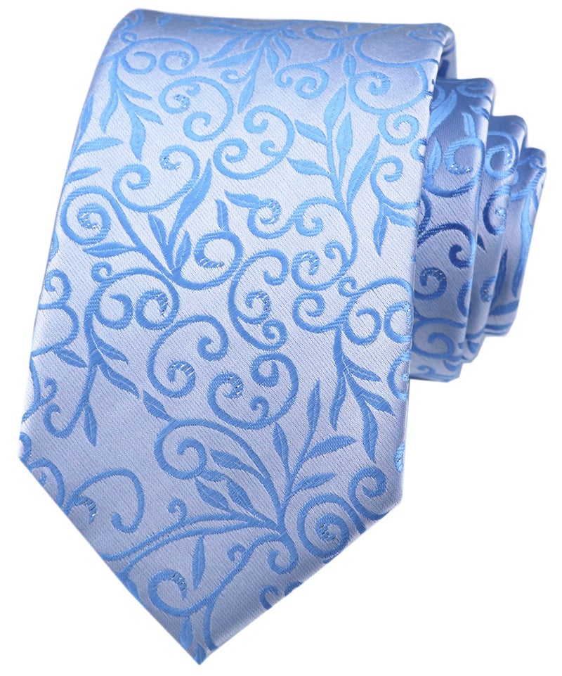 Ctskyte Mens Sky Blue Silver Ties Floral Fashion Woven Silk Party Formal Neckties Gifts - Image 1